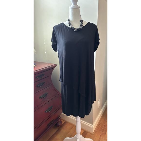 Soft Surroundings Shift Dress Large L Black Cap Sleeve Modern Stretch Layered - Picture 4 of 6